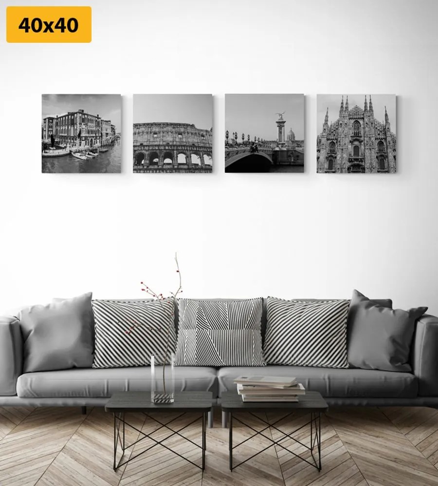Set di quadri – Città storiche in bianco e nero