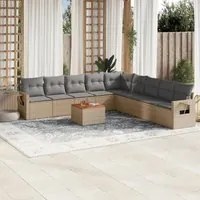 Set Divano da Giardino 10 pz con Cuscini Beige Misto Polyrattan 3256941