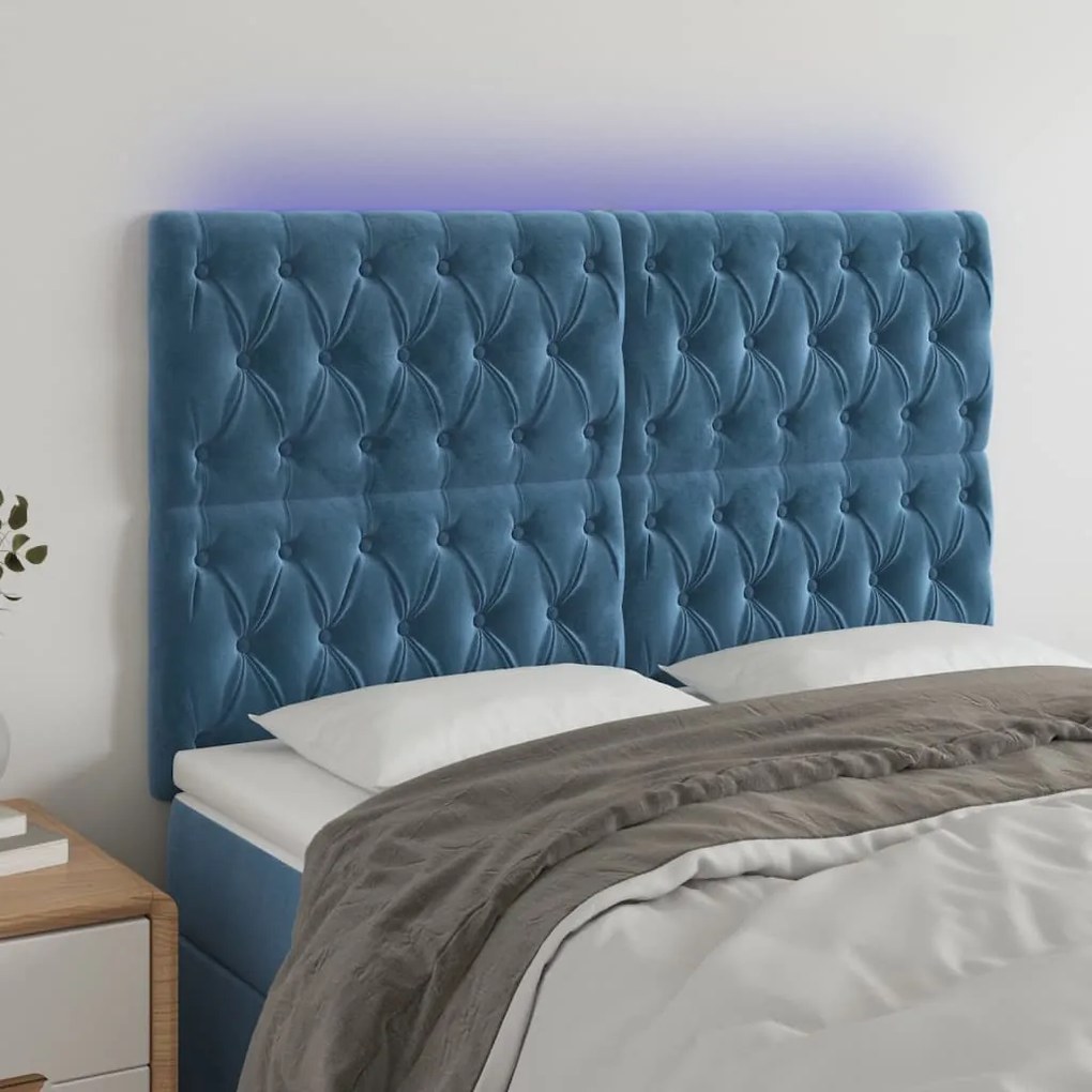 Testiera A Led Blu Scuro 144x7x118/128 Cm İn Velluto /