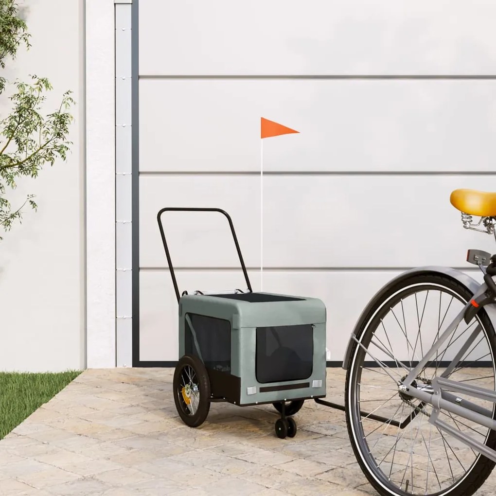 Rimorchio Da Bici Per Animali Grigio E Nero Oxford E Ferro /