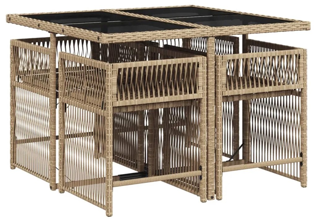 Set pranzo da giardino 5 pz con cuscini beige misto polyrattan