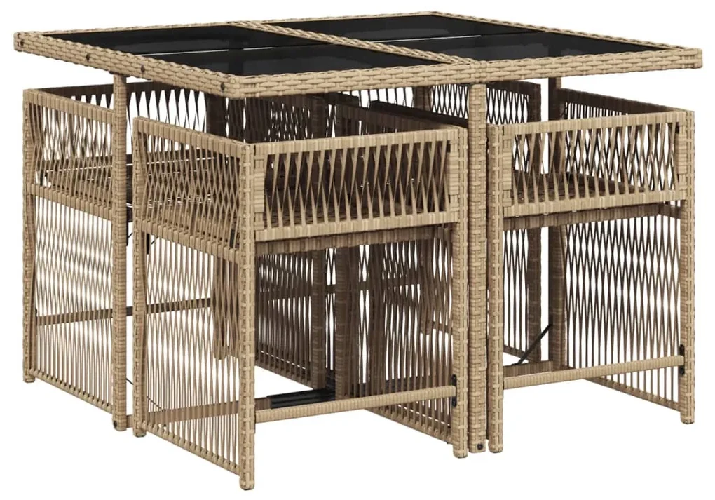 Set pranzo da giardino 5 pz con cuscini beige misto polyrattan