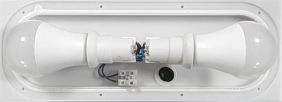 Applique 2xE27 a Luce Diffusa IP65 con fascia Bianca Inox - Serie Glow