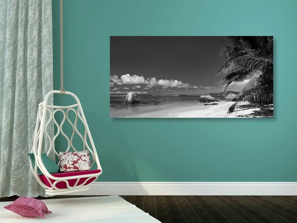 Quadro su tela – Spiaggia Anse Source in bianco e nero