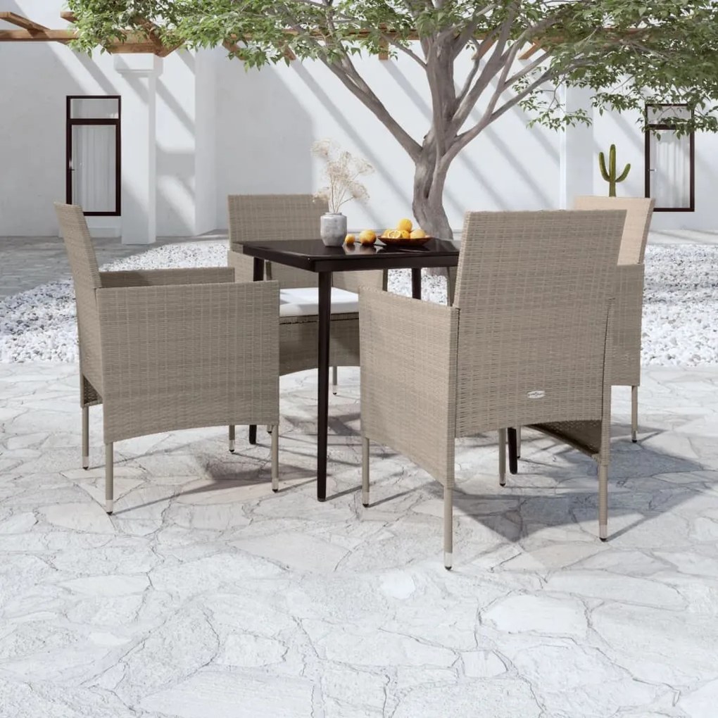 Set da pranzo da giardino 5 pz con cuscini beige e nero