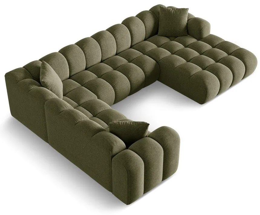 Divano angolare verde (con penisola a sinistra/a U) con rivestimento in ciniglia Treno – Cosmopolitan Design