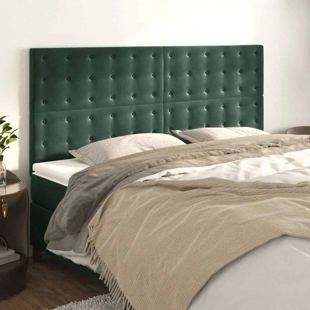 Testiera 4 Pz Verde Scuro 90x5x78/88 Cm İn Velluto /