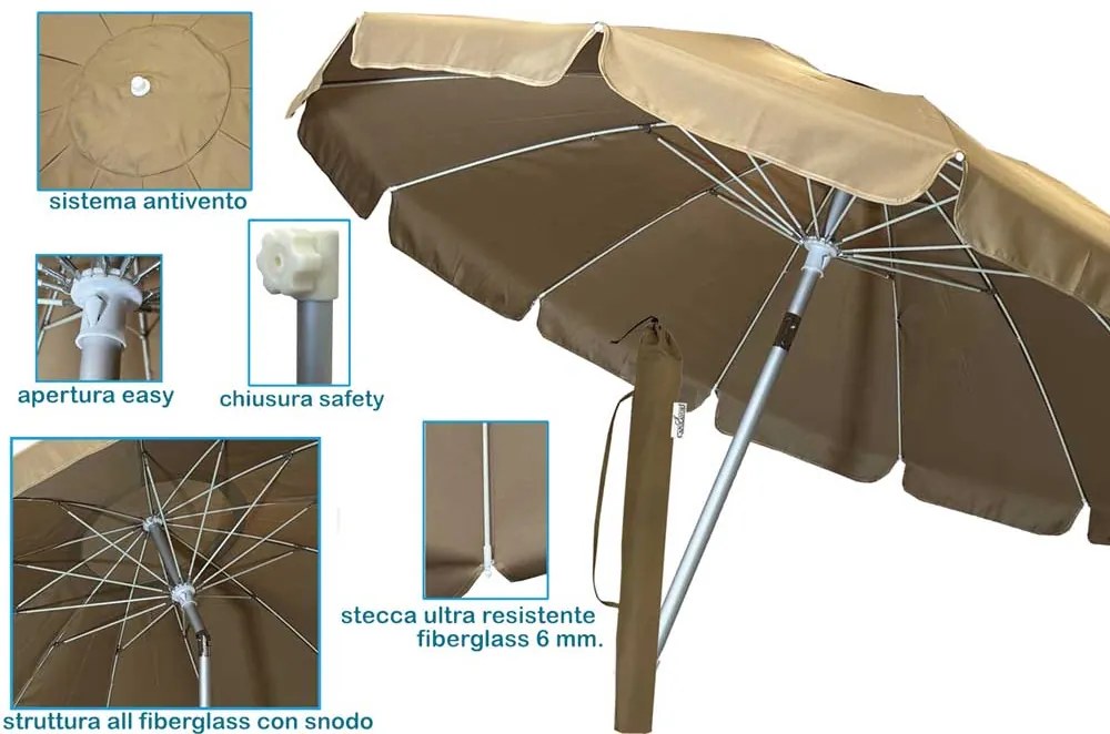 Ombrellone Mare Luxury Ø200 cm - Antivento, Snodo, Sacca Inclusa