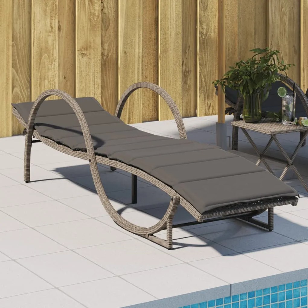 Lettino prendisole con cuscino grigio 60x199x42cm in polyrattan