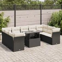 Set Divani da Giardino 10pz con Cuscini in Polyrattan Nero 3326217