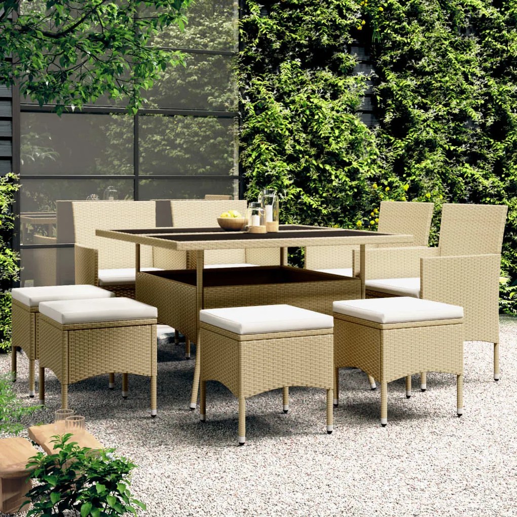 Set da pranzo per giardino 9 pz in polyrattan beige