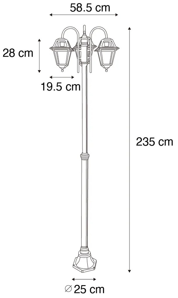 Lanterna da esterno classica nera 235 cm 3 luci IP44 - Berta