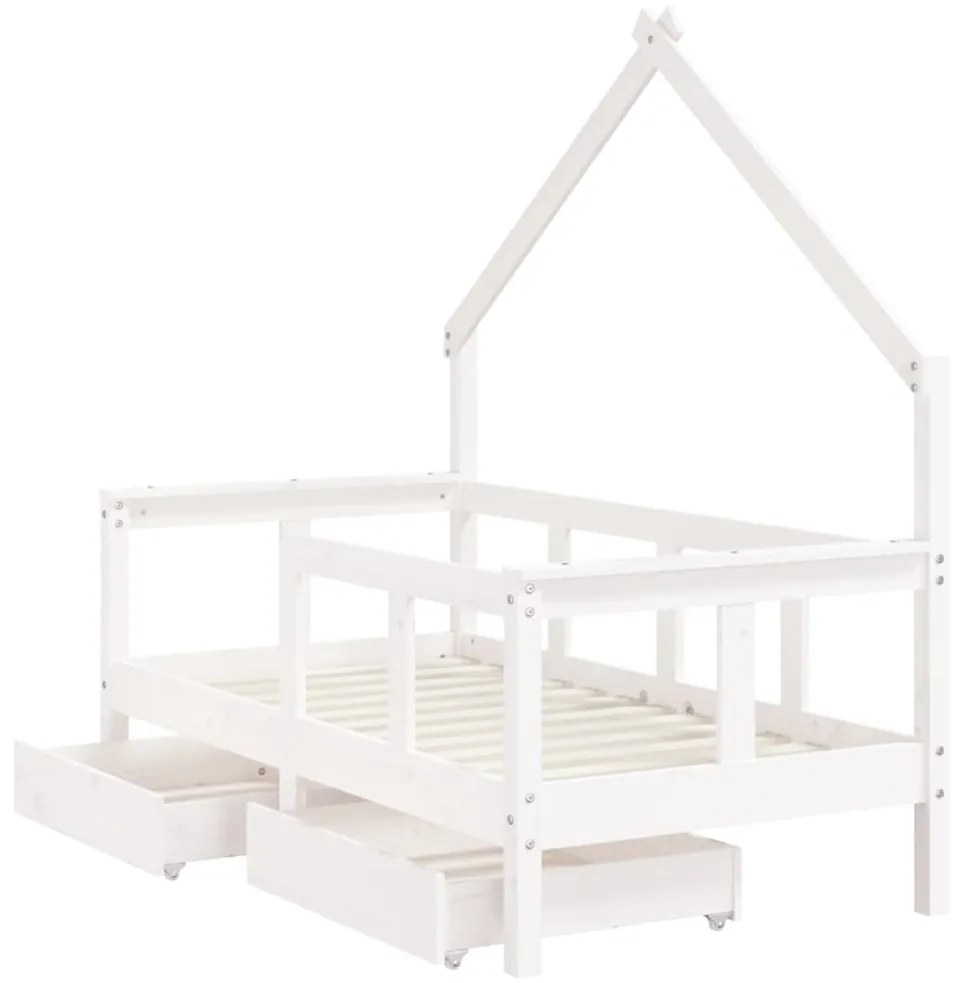 Giroletto bambini con cassetti bianco 70x140cm massello di pino