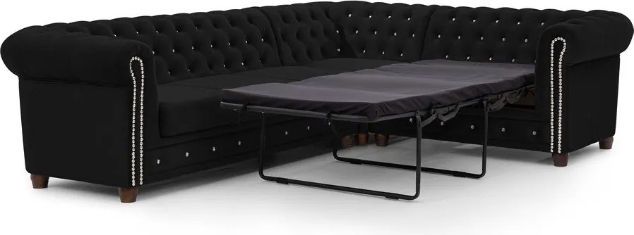 Divano angolare nero allungabile (con penisola a destra/a L) con rivestimento in velluto York Blik – Ropez