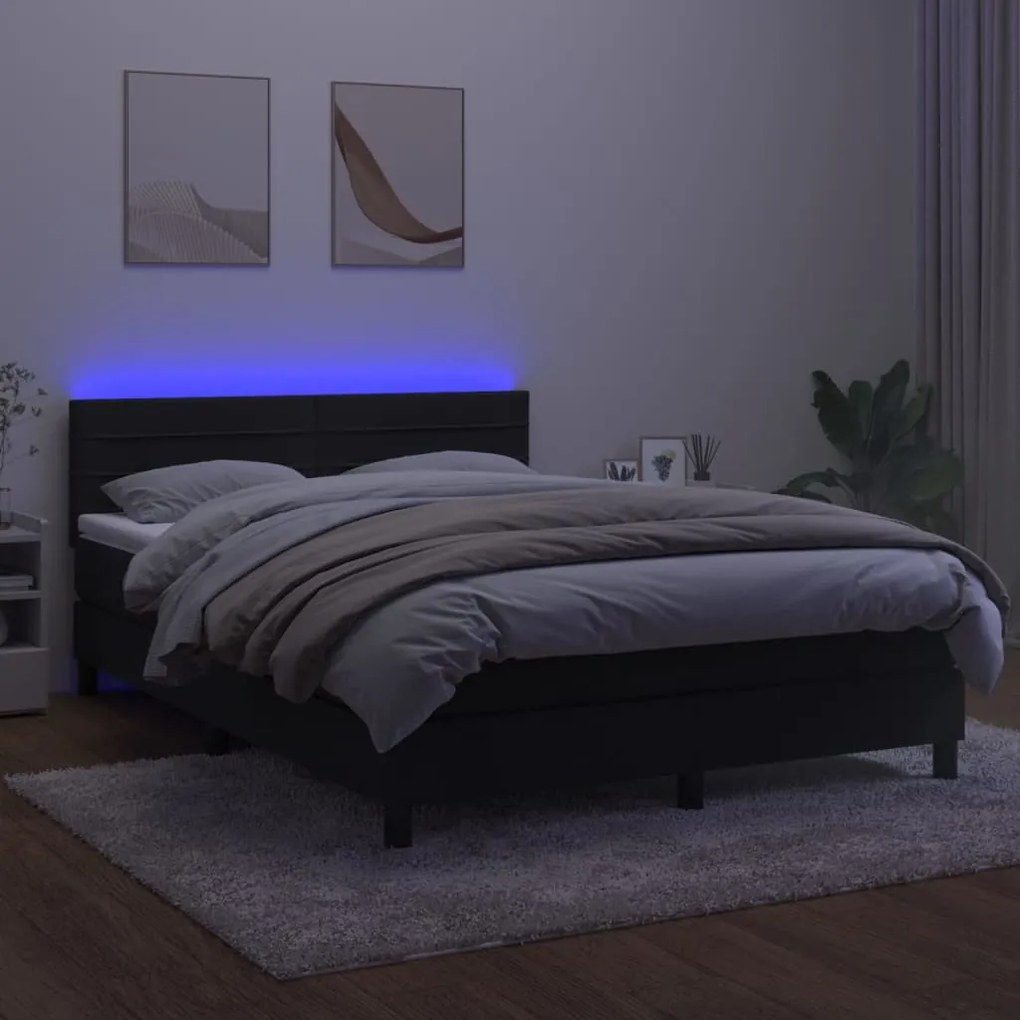 Letto a molle con materasso e led nero 140x190 cm in velluto