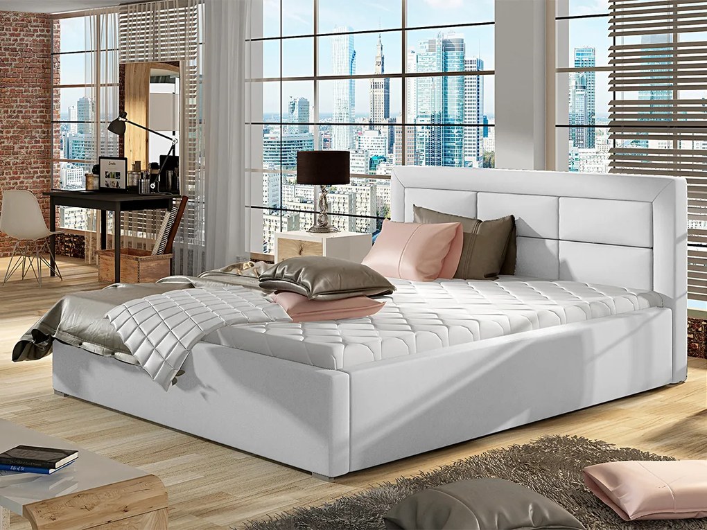 Letto matrimoniale con box contenitore Manila - 160 x 200 cm , Ecopelle bianco