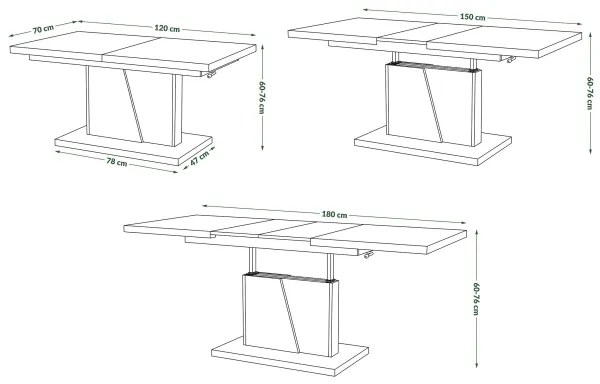 Tavolino pieghevole da caffè/pranzo con piano sollevabile NINO bianco/grigio calcestruzzo