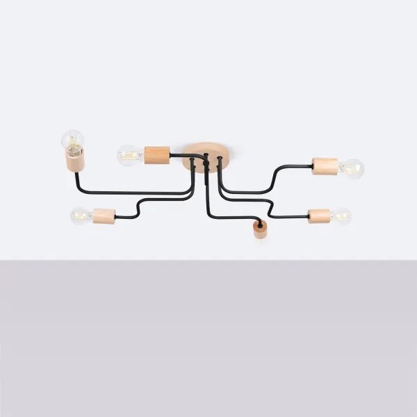 Sollux SL.1670 - Lampadario a plafone TIMBO 6xE27/15W/230V nero/beige/faggio