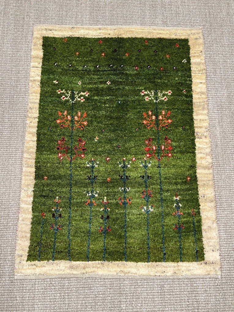 Gabbeh Tappeto 70x90 Verde (Iran) Annodato A Mano