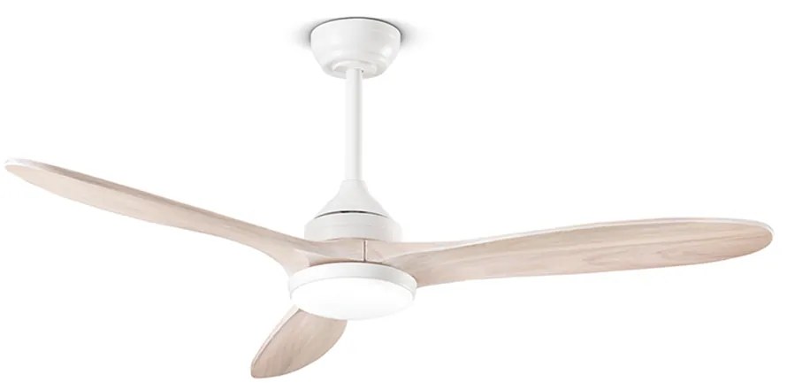 Ventilatore Metallo Bianco Opaco Led 18W 3 Pale Legno Sbiancato Triade