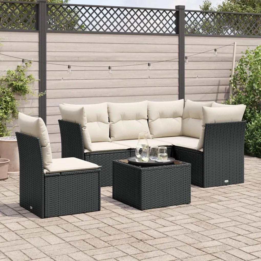 Set divano da giardino 6 pz con cuscini nero in polyrattan