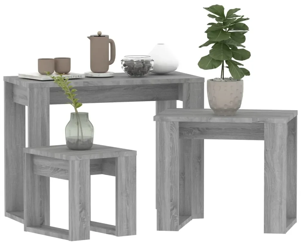 Set Di 3 Tavolini Impilabili In Legno - Bianchi, Multifunzionali, Per Salotto O Camera - Foto 10