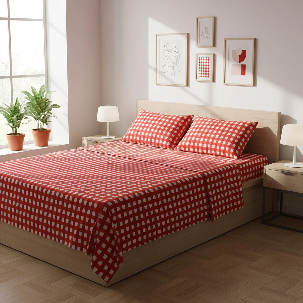 Completo letto matrimoniale quadretti corallo