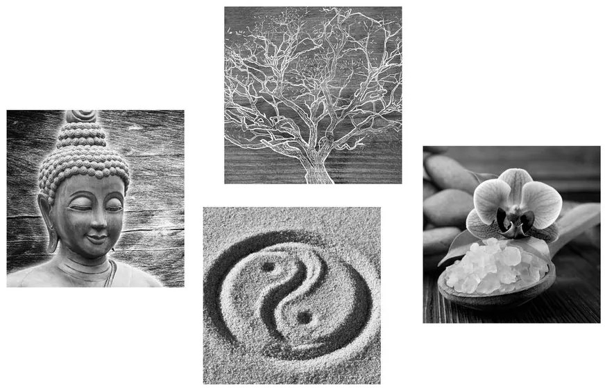 Set di quadri – Natura morta Buddha in bianco e nero