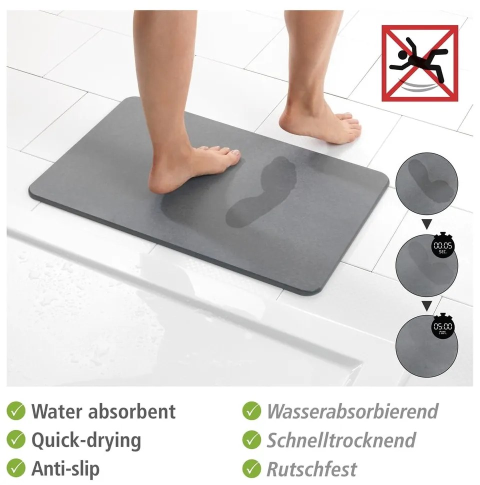 Tappetino da bagno grigio in terra di diatomee 39x60 cm Simi - Wenko