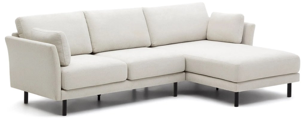 Kave Home - Divano 3 posti Gilma tessuto perla chaise longue destra/sinistra e piedi neri 261 cm