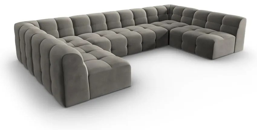 Divano angolare in velluto grigio (a U) Kendal - Micadoni Home