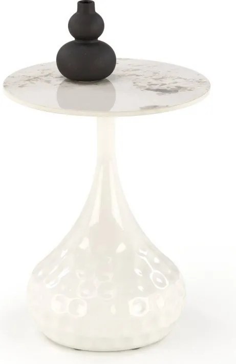 Tavolino da caffè Verde effetto marmo bianco / bianco - ø40/h52 cm