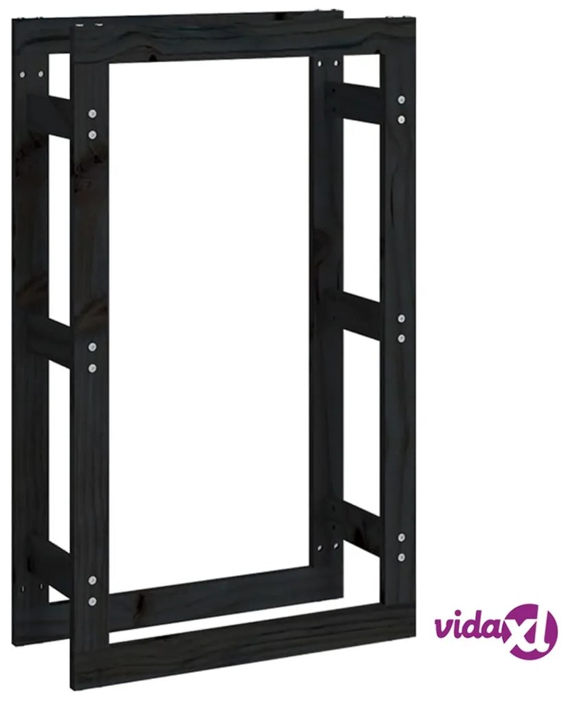 vidaXL Portalegna Nero 60x25x100 cm in Legno Massello di Pino
