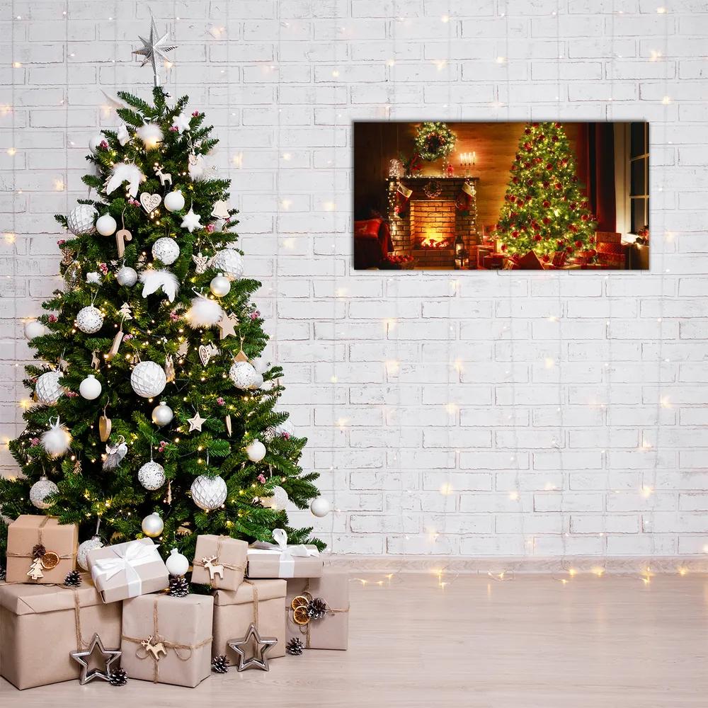 Quadro vetro acrilico Albero di Natale Natale Camino Regalo 100x50 cm