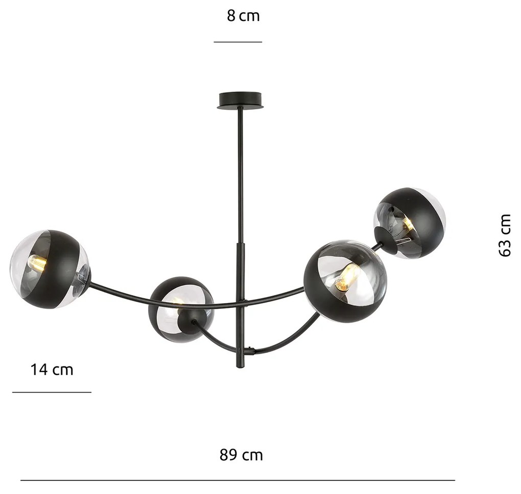 Plafoniera Contemporaneo Oceano Acciaio Nero 4 Luci E14 Ip20