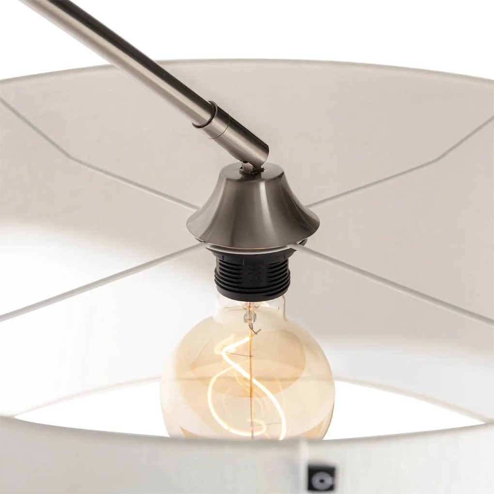 Lampada ad arco in acciaio con paralume in tessuto bianco 50 cm - XXL