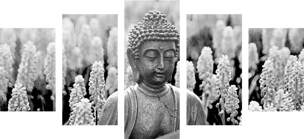 Quadri 5 pezzi – Buddha Yin e Yang in bianco e nero