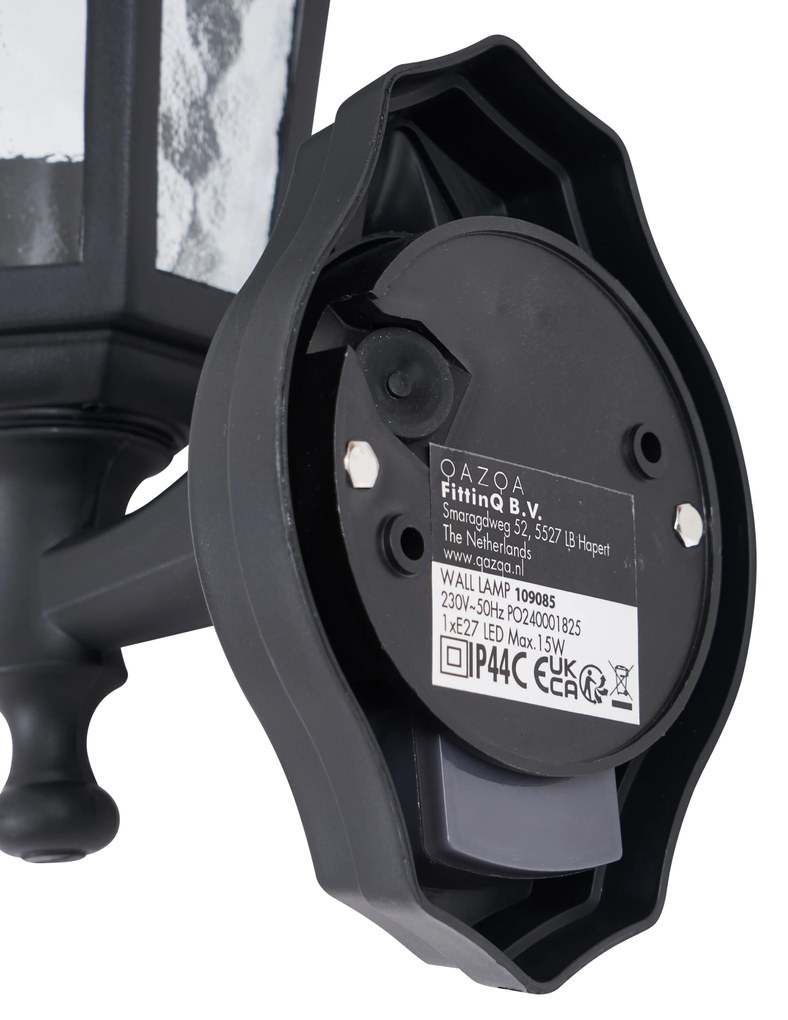 Lampada da parete per esterni nera con sensore di movimento IP44 - New Haven Hammered