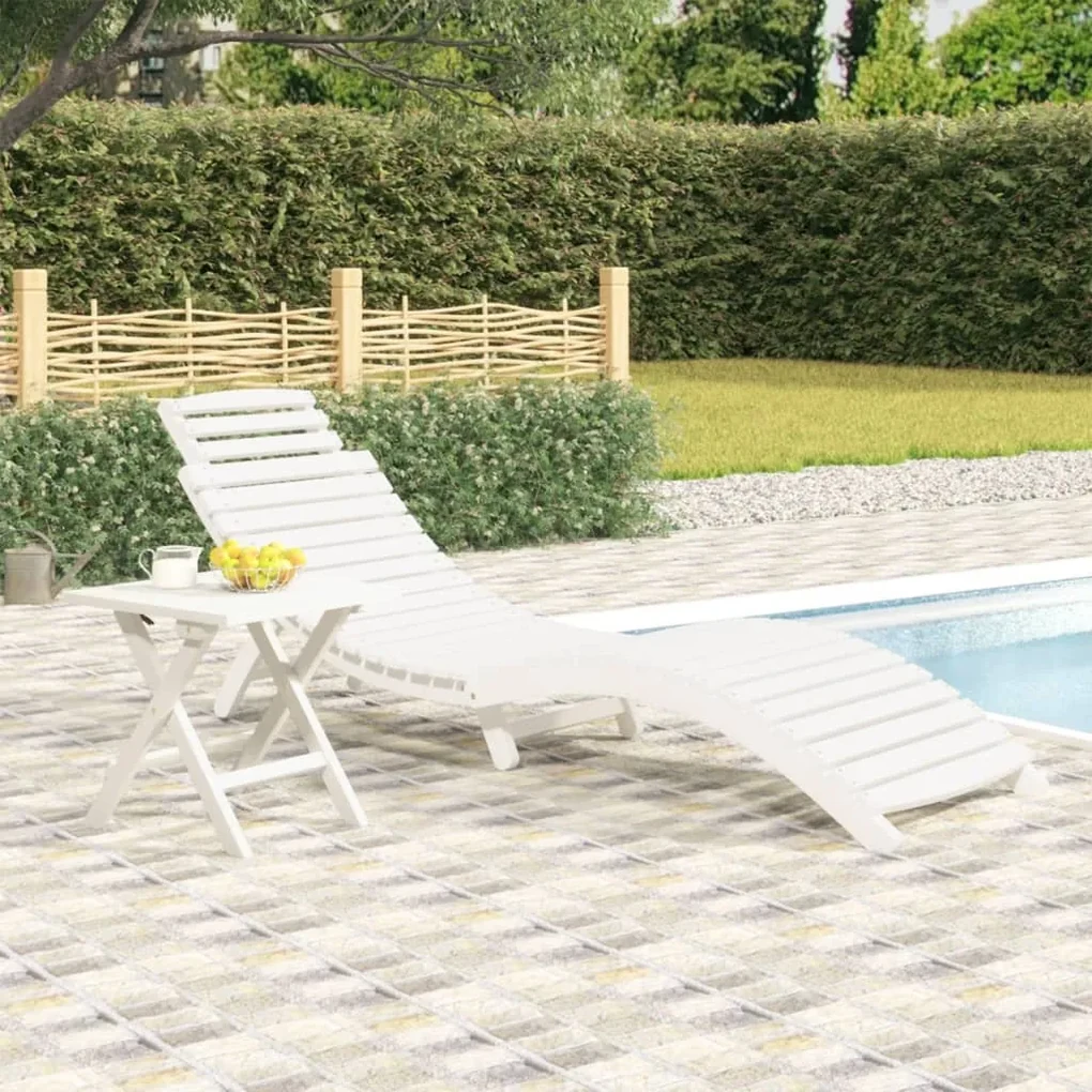 Lettino prendisole bianco 184x55x64 cm legno massello di acacia