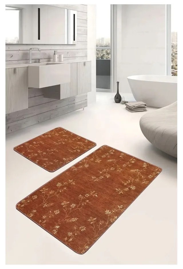 Set di tappetini per il bagno marroni in velluto 2 pz 60x100 cm – Mila Home