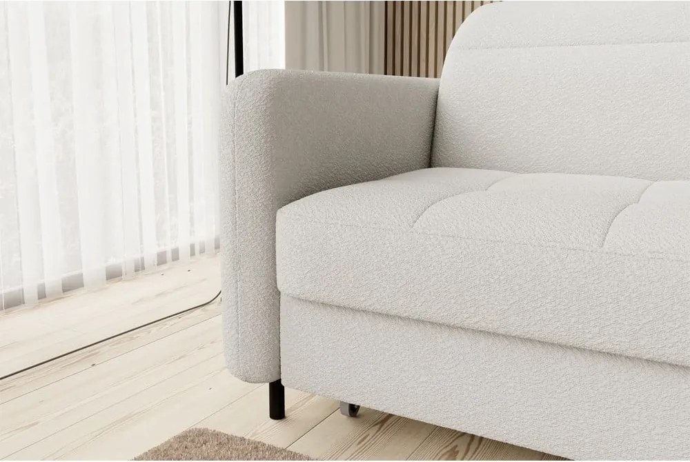 Divano angolare color crema allungabile/con contenitore (con penisola a destra/con chaise lounge) e rivestimento in bouclé Gomsi – ELTAP