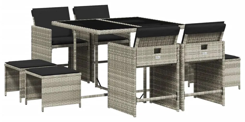 Set pranzo da giardino 9pz con cuscini grigio chiaro polyrattan