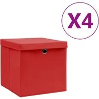 Contenitori con Coperchio 4 pz 28x28x28 cm Rosso cod mxl 53892