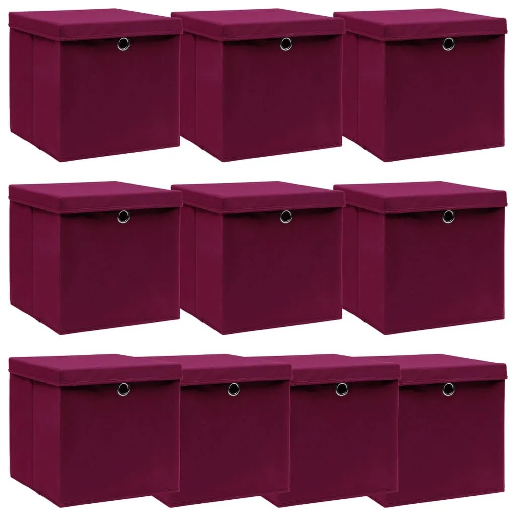 Scatole Con Coperchi 10 Pz Rosso Scuro 32x32x32 Cm Tessuto /