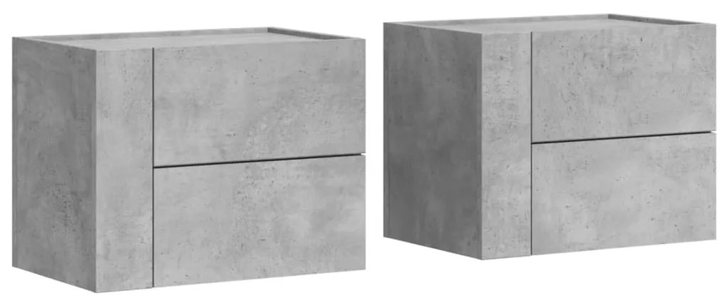 Comodini a muro 2 pz grigio cemento 45x30x35 cm