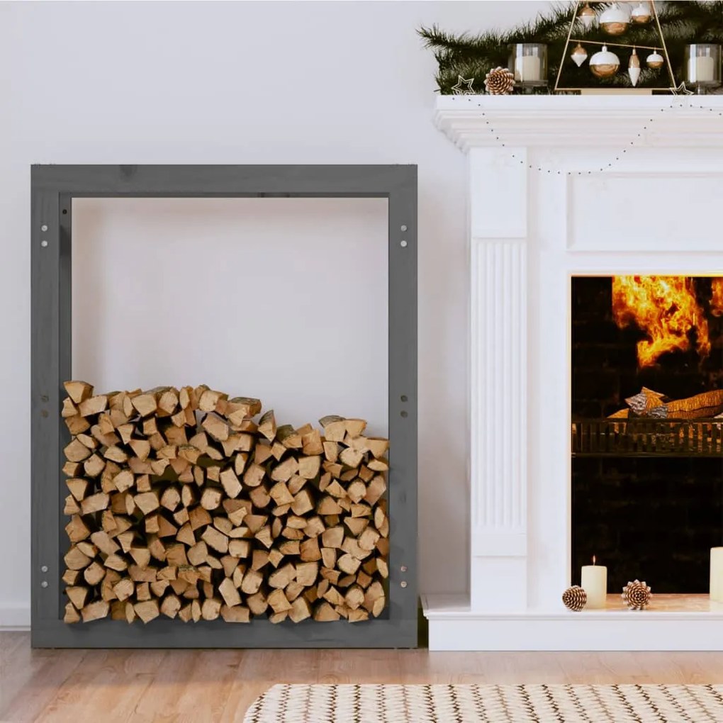 Portalegna Grigio 80x25x100 Cm İn Legno Massello Di Pino /