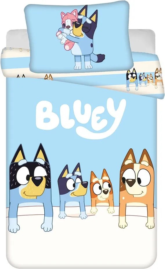 Set copripiumino e federa da bambini blu in cotone per culla 100x135 cm Bluey – Jerry Fabrics
