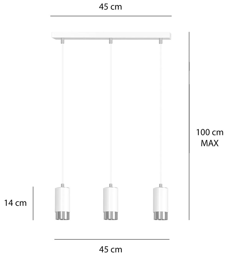 Lampadario 3 Luci Fumiko Con Cilindri In Acciaio Bianco E Cromo