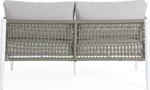 Salotto in corda da esterno tortora e bianco con tavolino e cuscini Calypso Bizzotto