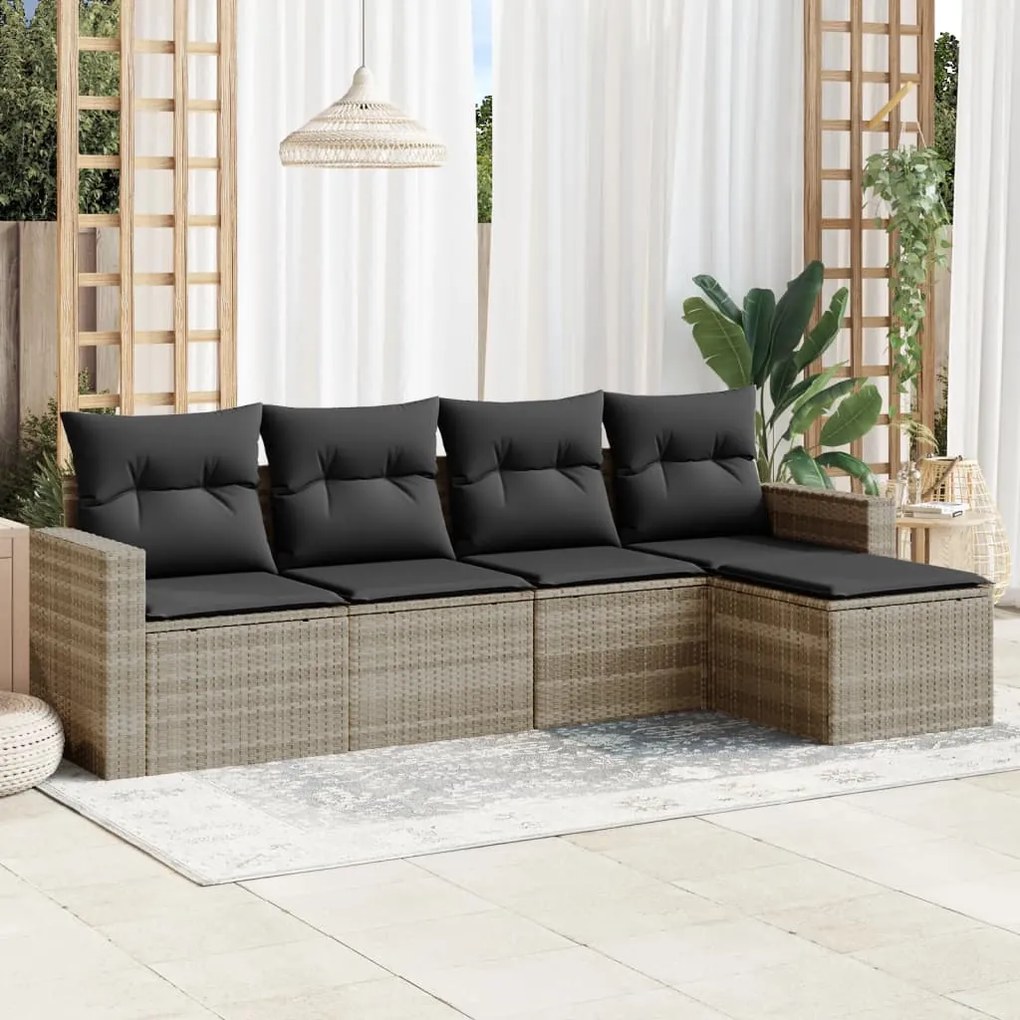 Set divano da giardino 5pz con cuscini grigio chiaro polyrattan